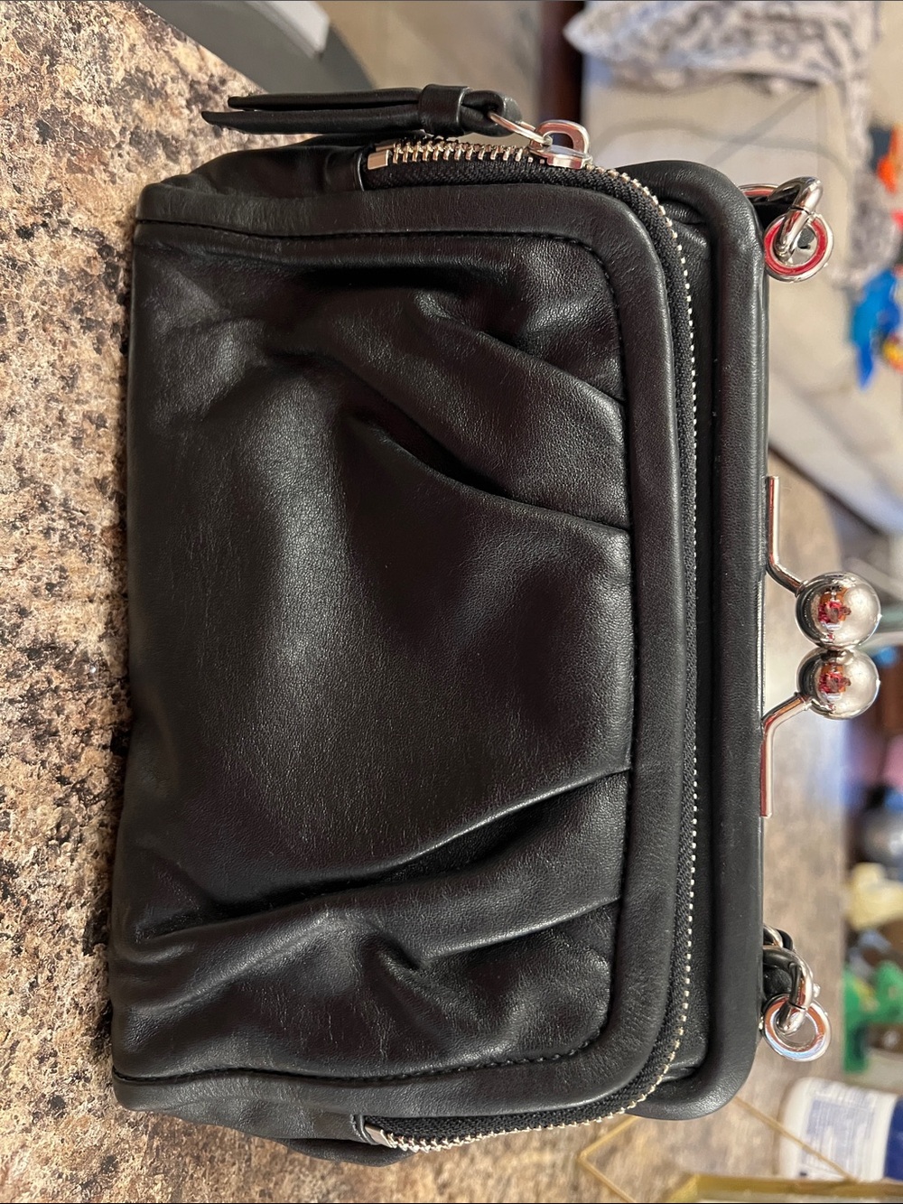 Coach Parker Kisslock Black Leather Bag #13621